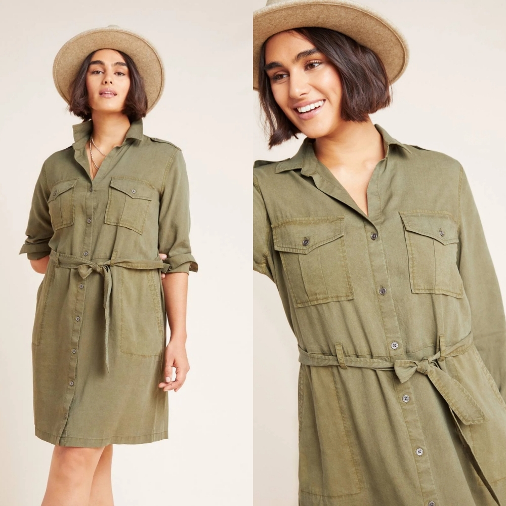 Anthropologie Eryn Olive Green Shirt Dress XS